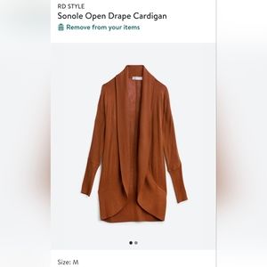 RD Style Sonole Open Drape Cardigan, size M. Caramel colored. EUC - worn twice